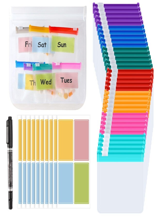 MARFOREVER 47 Pcs Pill Pouch Small Pill Bags Reusable Medicine Organizer Travel Pill Container Storage Pill Case 35 Plastic Medicine Bags 10 Sheets Labels 1 Large Bag and A Marker - Image 1